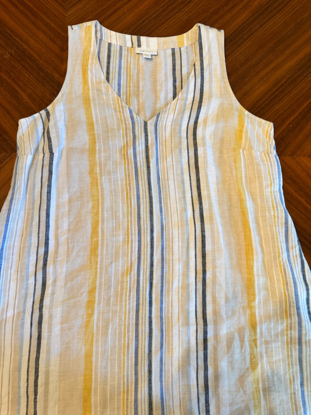 100% Linen Striped Midi Dress Coastal Beach Resort Minimalist Petite M - Picture 5 of 7